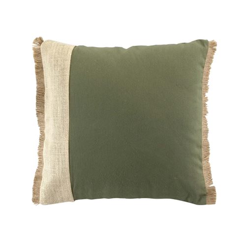Coussin à franges 40 x 40 cm coton + jute Greenybel Vert