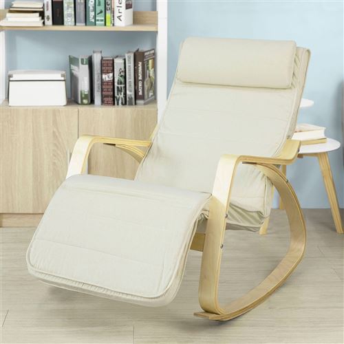 SoBuy FST16-W Fauteuil à Bascule Avec Repose-pied Réglable Design Rocking Chair