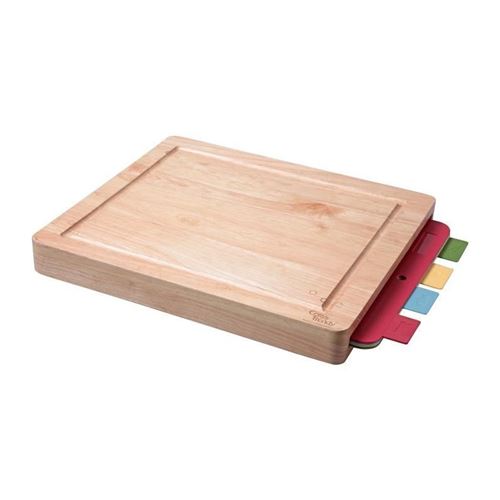 Cosy & Trendy 788631 Planche a viande en bois d'hévéa + 4 plaque flexible assortis-40x34x4,5 Cm