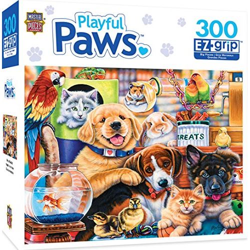 Puzzle MasterPieces Playful Paws Puppy Party EZ Grip, Art par Jenny Newland, 300 pièces