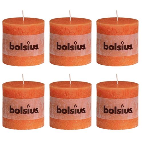 Bolsius Bougie 6 pcs Pilier rustique 100 x 100 mm Orange