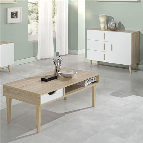 ANEBY - Ensemble Table Basse + Buffet 1 Porte Effet Bois