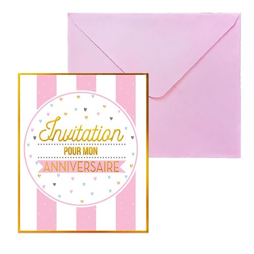 6 cartes invitation anniversaire sugar party rose - CD5633