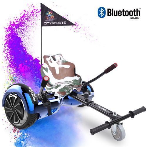 Mega Motion Pack de Hoverboard 6.5 Pouces bleu et hoverkart camouflage,Gyropode, Skateboard électrique Bluetooth Robuste