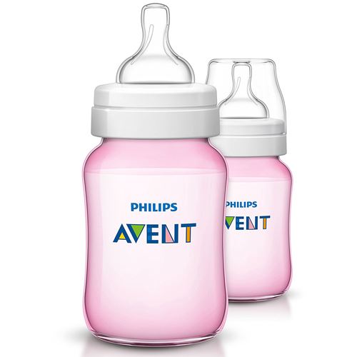 Philips Avent Lot de 2 Biberons Classic 260 ml Rose - 1m+