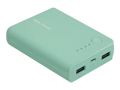 Realpower PB-10k - Banque d'alimentation - 10000 mAh - 2100 mA - 2 connecteurs de sortie (USB) - sur le câble : Micro-USB - bleu opale