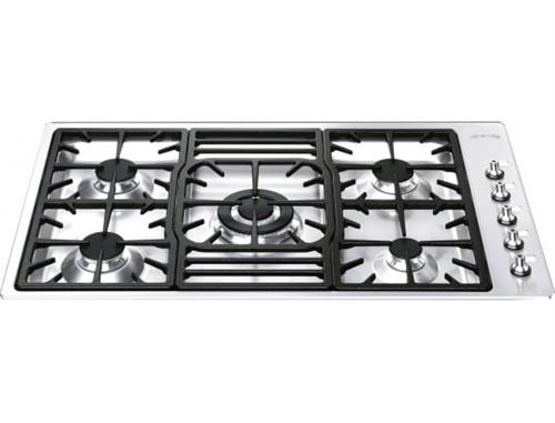 Smeg Pgf95-4 - Table De Cuisson Au Gaz - 5 Plaques De Cuisson - Niche - Largeur : 84.7 Cm - Profondeur : 48.2 Cm - Acier Inoxydable