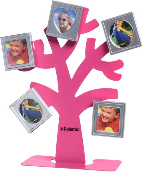 Polaroid : arbre généalogique avec cadres– Arbre avec support et cinq mini cadres photo magnétiques (rose) pour papier Zink 2x3 (Snap, Zip, Z2300)