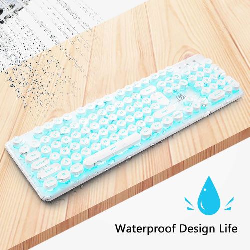 Combo Clavier Et Souris Sans Fil Rétro - Clavier 104 Touches à Chapeaux Ronds Détachables, Souris Colorée | Compatible Windows, Design Ergonomique - Bleu Pastel