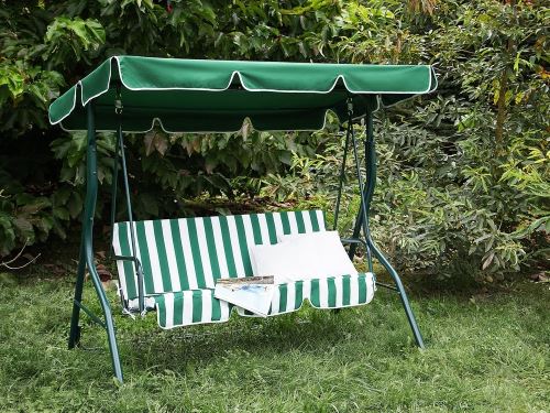 Beliani - Balancelle de jardin - balancelle en métal et tissu vert et blanc - Chaplin