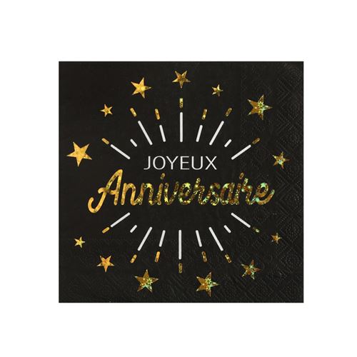 10 serviettes anniversaire holographique 33cm noir - Coloris : Noir000664900000003