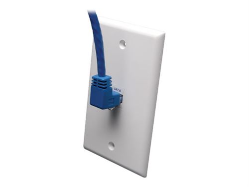 Tripp Lite 10ft Cat6 Gigabit Molded Patch Cable RJ45 Right Angle Up to Straight M/M Blue 10' - cordon de raccordement - 3 m - bleu