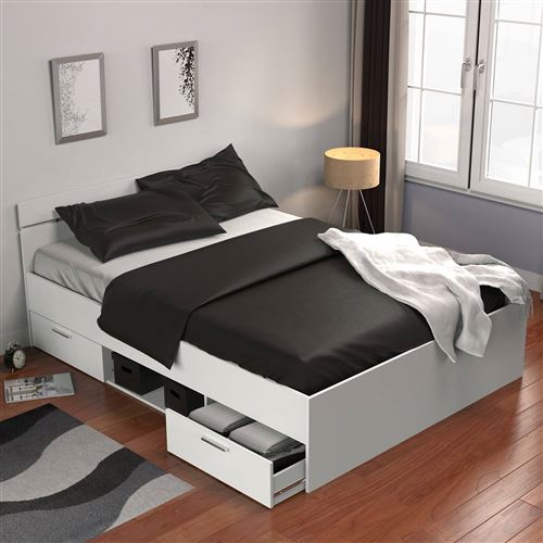 Lit GASPARD avec tiroirs - 140x190cm - Blanc