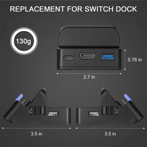 Connectique et chargeur console GENERIQUE DOBE Station D'accueil Nintendo  Switch TV Portable Support de Chargeur avec Port D'alimentation USB C, HDMI  4K, sans Cordon