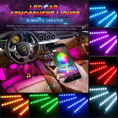 RGB LED 7 couleurs Neon Strip Light Music Télécommande pour voiture éclairage intérieur