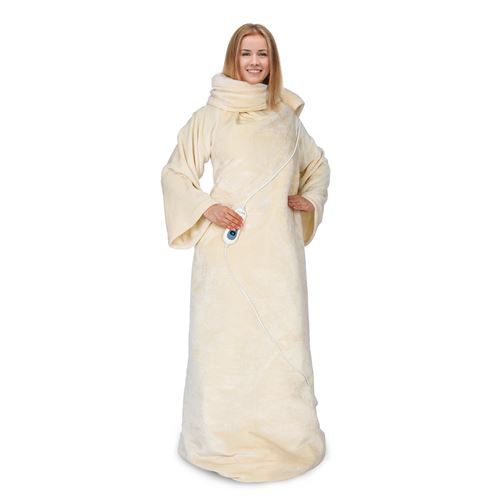 Klarstein Slanket - Couverture Chauffante Avec Manches 120W , 3 Niveaux De Puissance , Lavable En Machine , Câble 2,30M , Polaire Beige