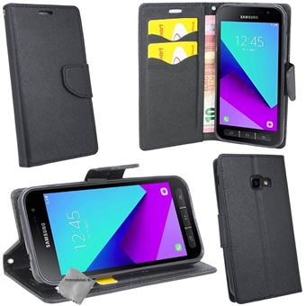 Housse etui coque pochette portefeuille pour Samsung G390F Galaxy Xcover 4 avec verre trempe - NOIR / NOIR
