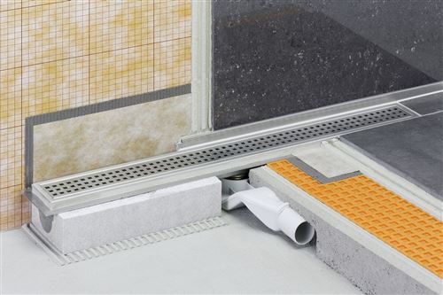 Caniveau pour douche à l'italienne sortie horizontale KERDI-LINE-F - Kit de caniveau en acier inox longueur 60cm hauteur 40cm