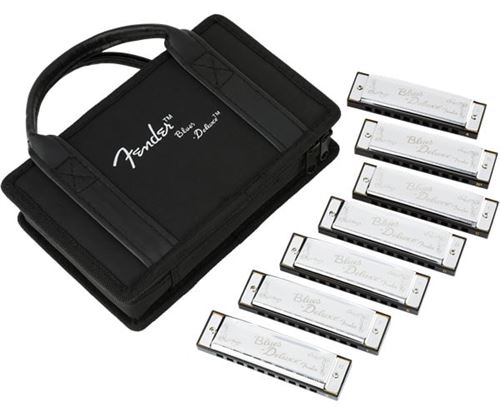 Pack de 7 harmonicas Fender Blues Deluxe (+ étui)