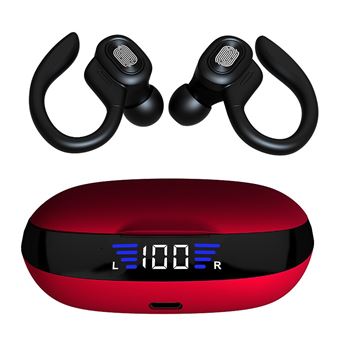 Ecouteurs Bluetooth sans fil BT 5.0 USB LED– rouge et noir - 1