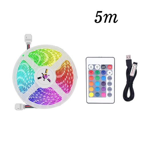 Non Communiqué Blanc Bande Lumineuse Led Avec Lumière Multicolore Usb 5050 Rgb Flexible 5M K34 - Image 1