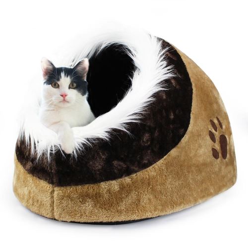 Comparer les prix de Todeco - Grotte pour Animaux en Peluche, Maison pour Chat, 48 x 43 x 32 cm, Marron, Matériau: PP, Éponge douce