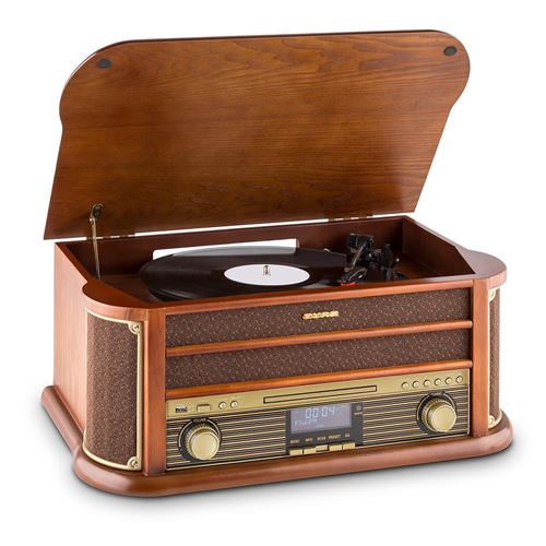 Auna Belle Epoque 1908 Dab Chaîne Stéréo Rétro Dab Platine Disque Dab+Bluetooth