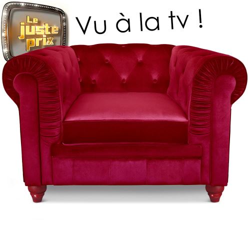 Fauteuil Chesterfield velours Rouge