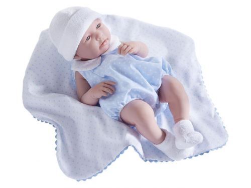Berenguer - All-Vinyl La Newborn Doll in blue bubble suit outfit and blanket. REAL BOY!