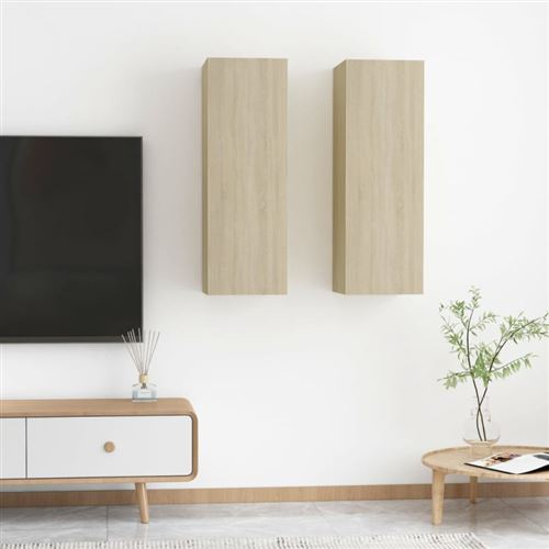 VIDAXL - Meuble TV - Lot de 2 - Chêne Sonoma - 30,5x30x90 cm - Image 2
