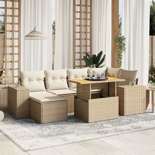 Vidaxl Beige Salon De Jardin Avec Coussins 7 Pcs - Image 3