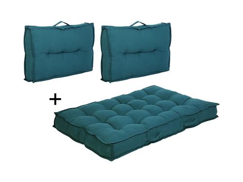 Lot 1 matelas + 2 coussins palette BAILA - coton - Bleu