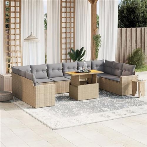 Salon de jardin modulable Vidaxl resine tressee beige 11 pieces 62 x 62 x 69