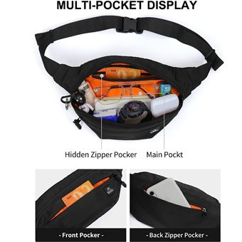 AR - Sac banane en cuir pour homme et femme - Pochette de voyage - Ceinture réglable, Noir , M, Tour de taille