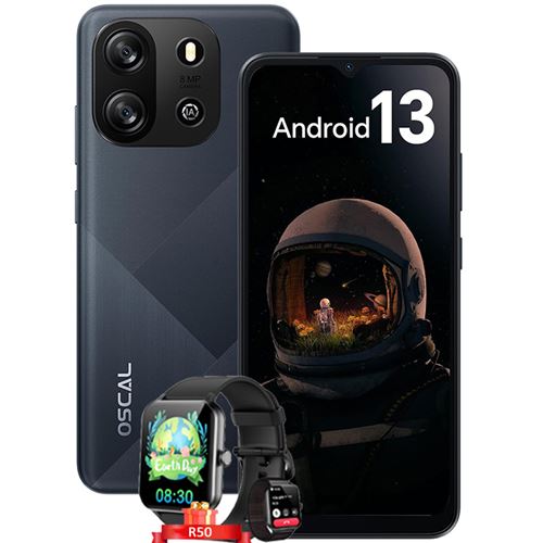 Smartphone Débloqué Oscal FLAT 1C 6,517 4Go+32Go 8MP+5MP 4700mAh Android 13 Noir avec avec Smartwatch Blackview R50