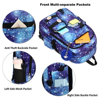 Sac à Dos Enfant Galaxie Bleu - 42x31x17 Cm, Léger, Compartiment Ordinateur - École, Voyage, Ado - 4