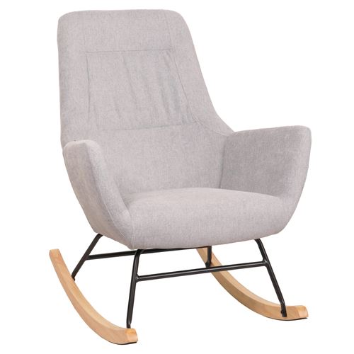 Mendler Gris/Clair Fauteuil À Bascule Hwc-N13 Bois Massif Métal Tissu/Textile 320G/M² - Image 3