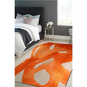 Tapis - Collection Swing Beneffito - Orangeade -  Tapis à Motifs, Finition Artisanale, Tissage en Belgique - Tapis d'intérieur moderne et doux - Rectangulaire - 80 x 150 cm - 1