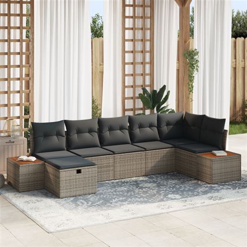 Non Communiqué Gris Ensemble De Canapé De Jardin 7 Pièces Avec Coussins En Poly Rattan