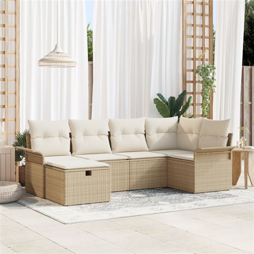 Non Communiqué Beige Ensemble De Canapé De Jardin 6 Pièces Avec Coussins En Poly Rattan Canapé De Jardin 2 Places Avec Rangement Et Coussins