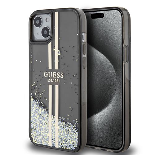 Coque pour iPhone 15 Plus / iPhone 14 Plus - Glitter Liquid Glitter Gold Stripes (GUHCP15MLFCFCSEGK) - Noir