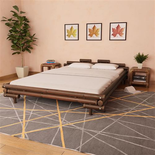 vidaXL Cadre de lit Marron foncé Bambou 160 x 200 cm