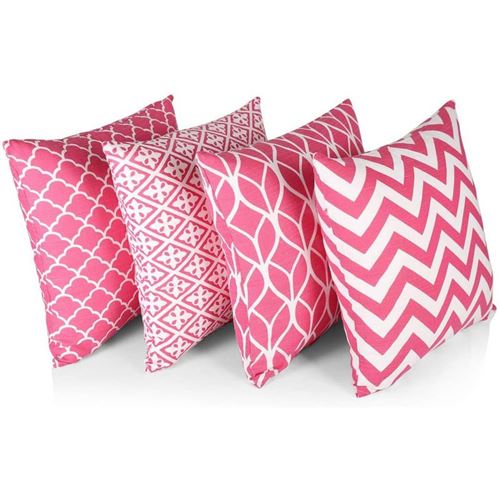 Penguin Home® 100% Coton Décoration Double Face Housses Carré avec Fermeture Éclair Invisible 4-Pièce Set, 45 cm Longueur x 45 cm Largeur, Rose Chaud