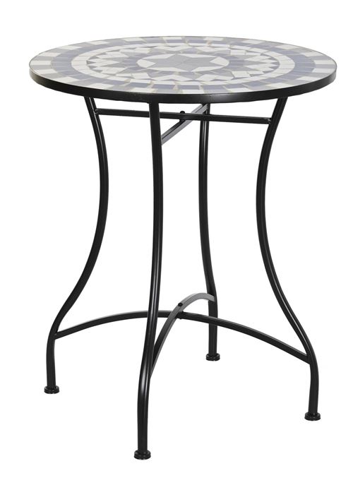 Table de jardin ronde en fer noir et pierre multicolore - hauteur 72 x diamètre 60 cm -PEGANE-