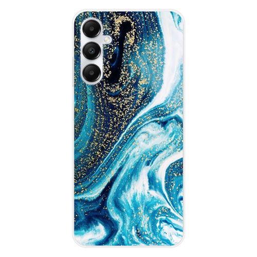 Coque en silicone imprimée compatible Samsung Galaxy A05S Marbre Bleu Pailleté