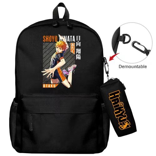 Lot de 2 pièces Sac à Dos, Trousse à crayons Haikyuu pour Garçon et Filles (SD1676) 40*22*45 cm Noir