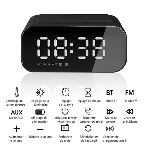 Radio réveil digital avec chargeur sans fil et enceinte bluetooth