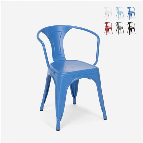Chaises industrielles Tolix avec accoudoirs en acier pour cuisine et bar Steel Arm, Couleur: Bleu