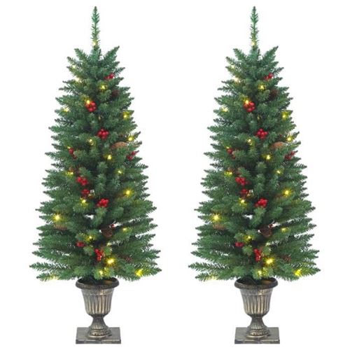 vidaXL Sapins de Noël artificiels 2 pcs 100 LED vert 120 cm