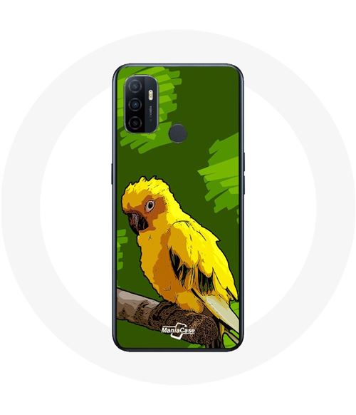 Coque Oppo A53 Oiseaux de Perruches jaune Fond Vert Maniacase